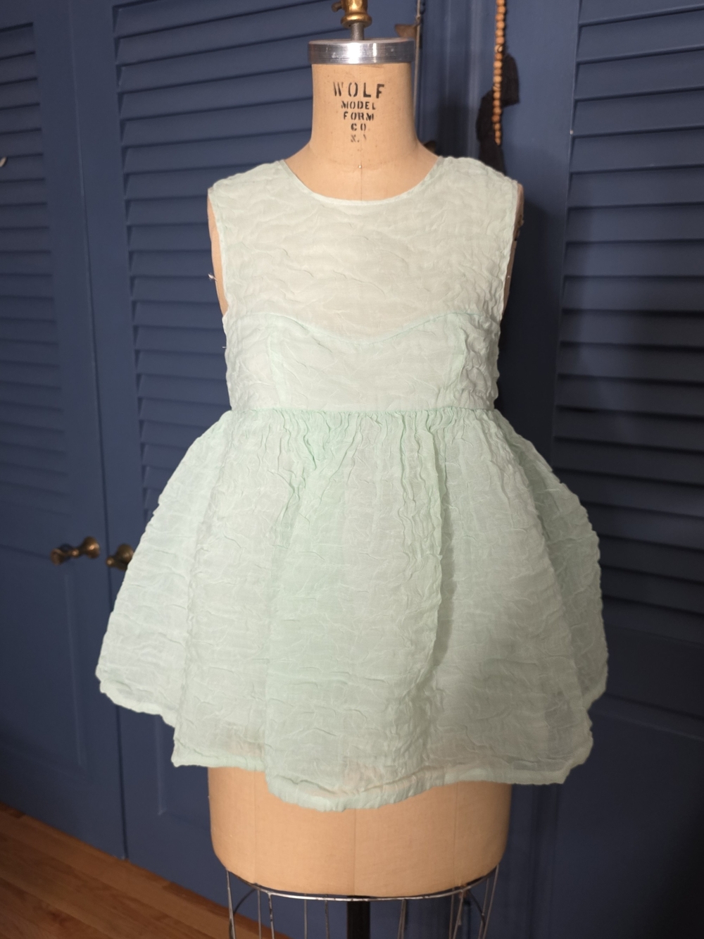 Cecilie Bahnsen Mint Green Silke Cloque Babydoll Top Size